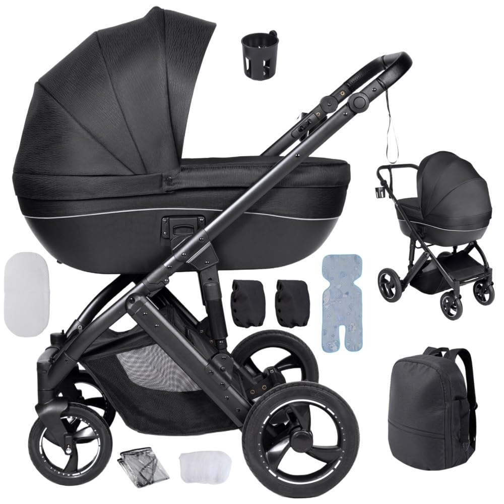 2 in 1 Baby Stroller with Bassinet, White, Aluminum Frame, Newborn to Toddler, 5-Point Harness, 33 lbs Max Weight, 26.5 lbs