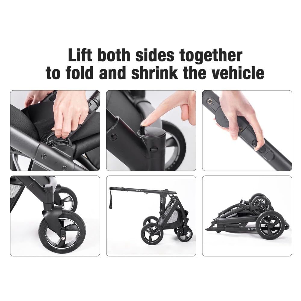 2 in 1 Baby Stroller with Bassinet, White, Aluminum Frame, Newborn to Toddler, 5-Point Harness, 33 lbs Max Weight, 26.5 lbs