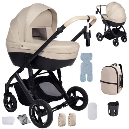 2 in 1 Baby Stroller with Bassinet, White, Aluminum Frame, Newborn to Toddler, 5-Point Harness, 33 lbs Max Weight, 26.5 lbs