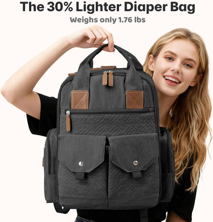 Diaper Bag Backpack with Portable Changing Pad, Black