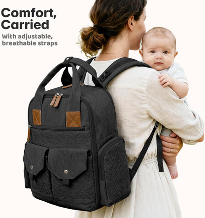 Diaper Bag Backpack with Portable Changing Pad, Black
