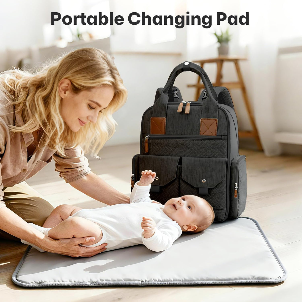Diaper Bag Backpack with Portable Changing Pad, Black