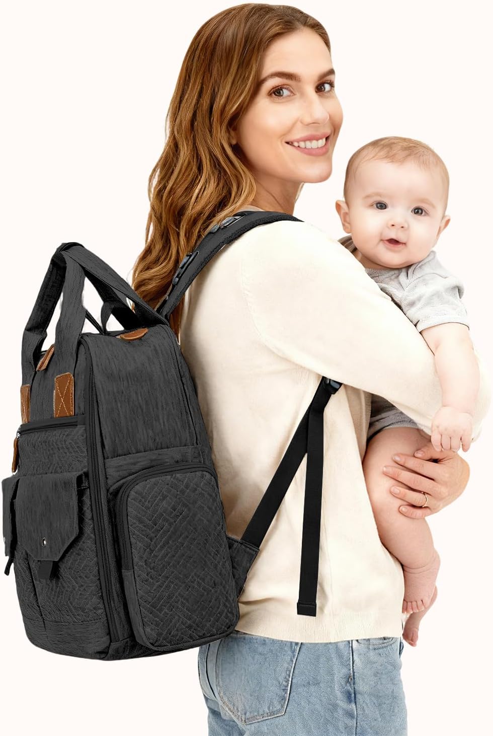 Diaper Bag Backpack with Portable Changing Pad, Black