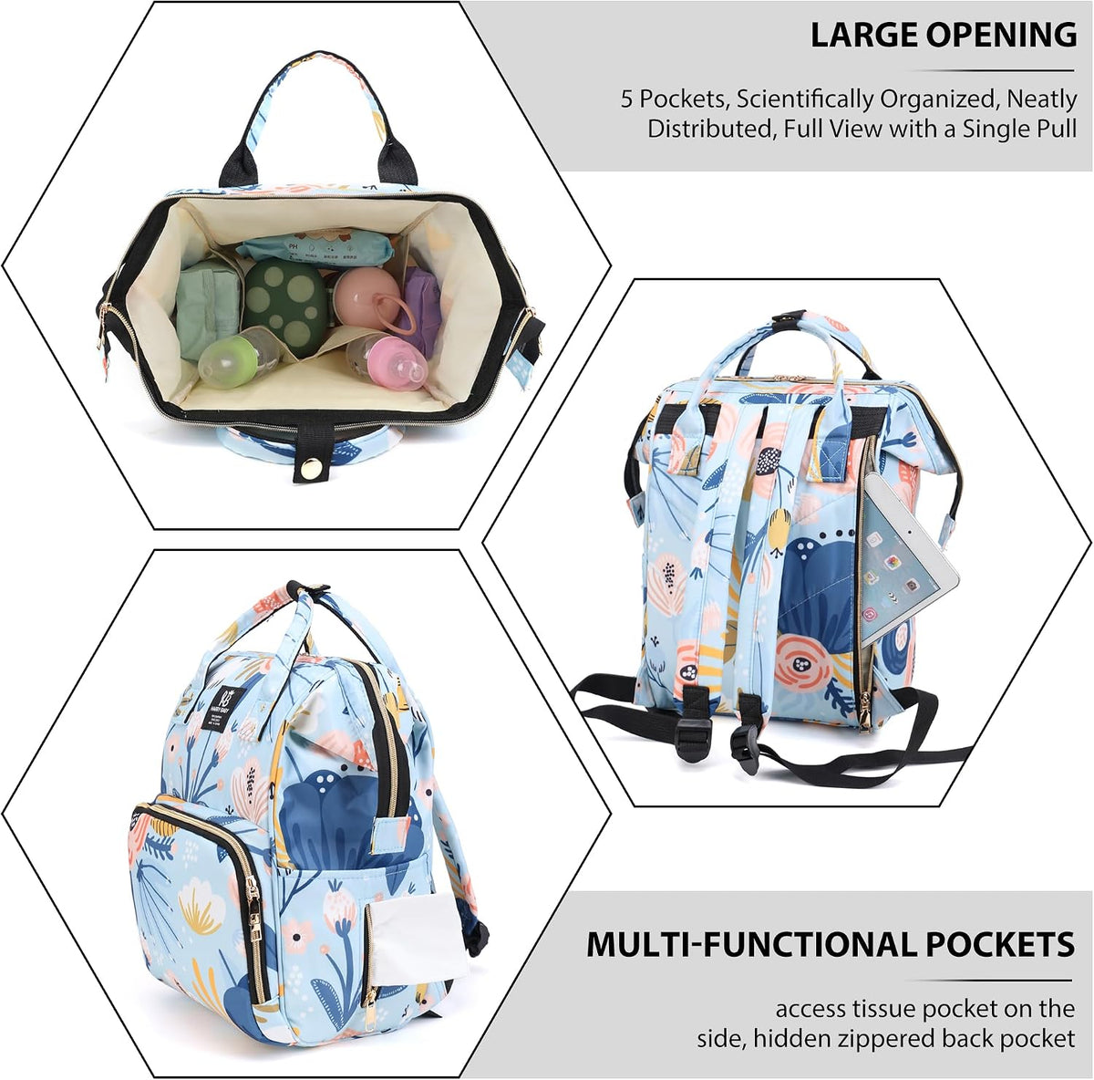 Diaper Bag Backpack for Moms Baby Essentials Travel Tote Nappy Changing Bag with Insulated Pockets,Multi-Waterproof Backpack (Blue)