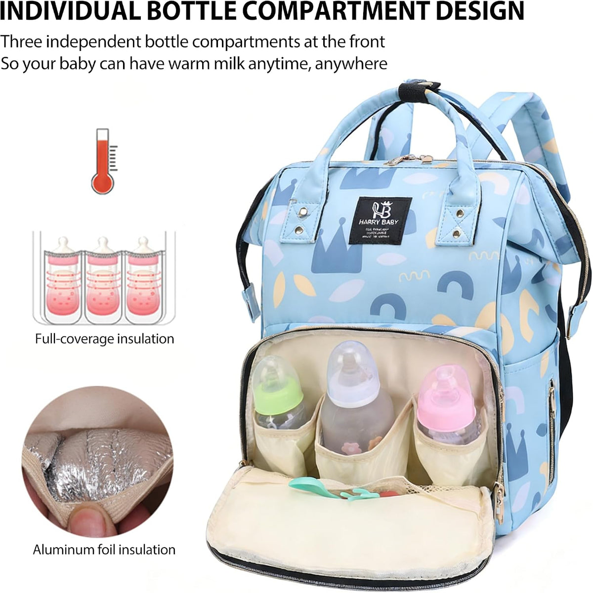 Diaper Bag Backpack for Moms Baby Essentials Travel Tote Nappy Changing Bag with Insulated Pockets,Multi-Waterproof Backpack (Blue)