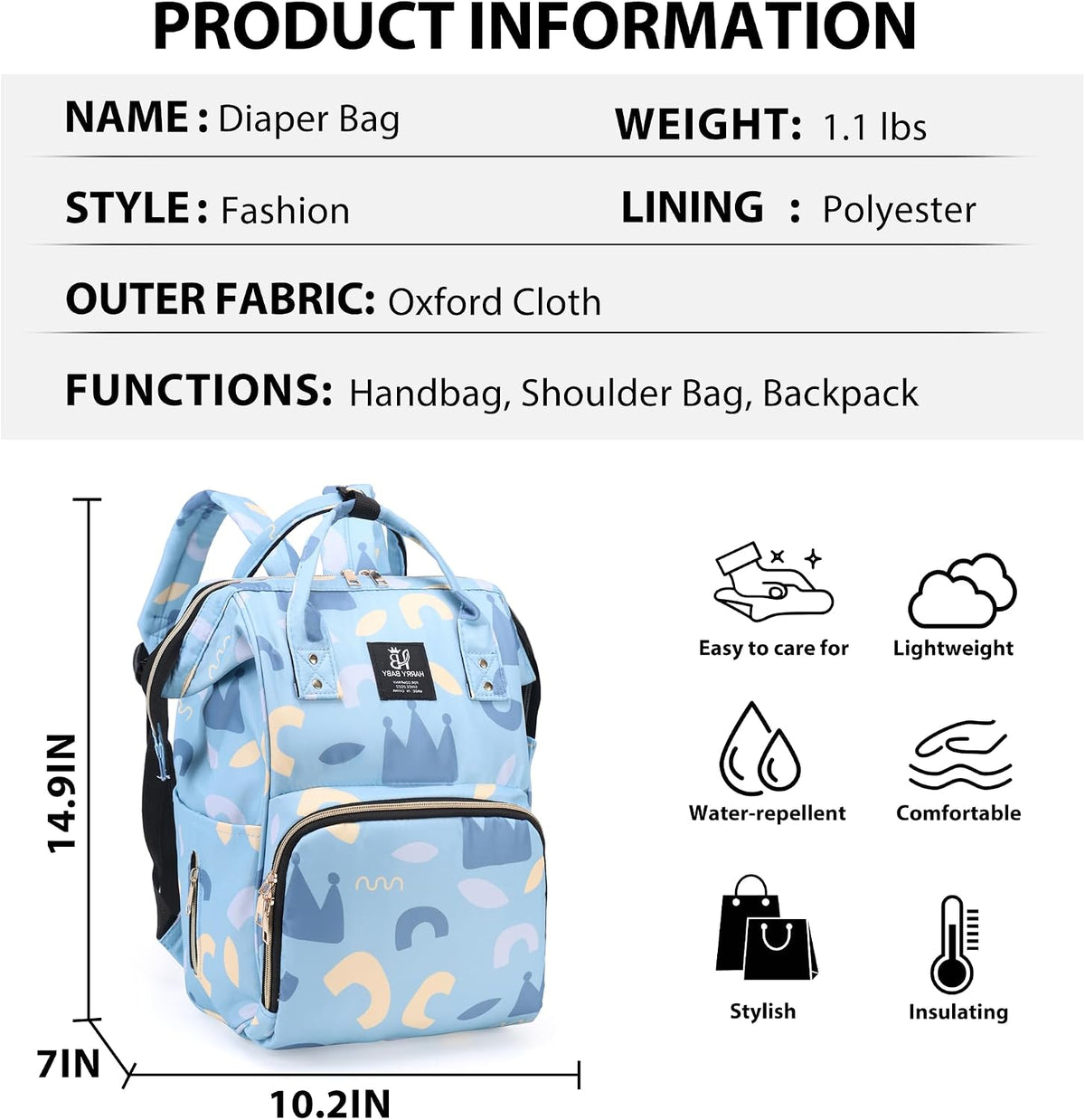 Diaper Bag Backpack for Moms Baby Essentials Travel Tote Nappy Changing Bag with Insulated Pockets,Multi-Waterproof Backpack (Blue)