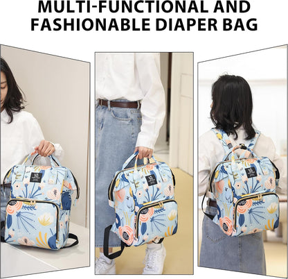 Diaper Bag Backpack for Moms Baby Essentials Travel Tote Nappy Changing Bag with Insulated Pockets,Multi-Waterproof Backpack (Blue)