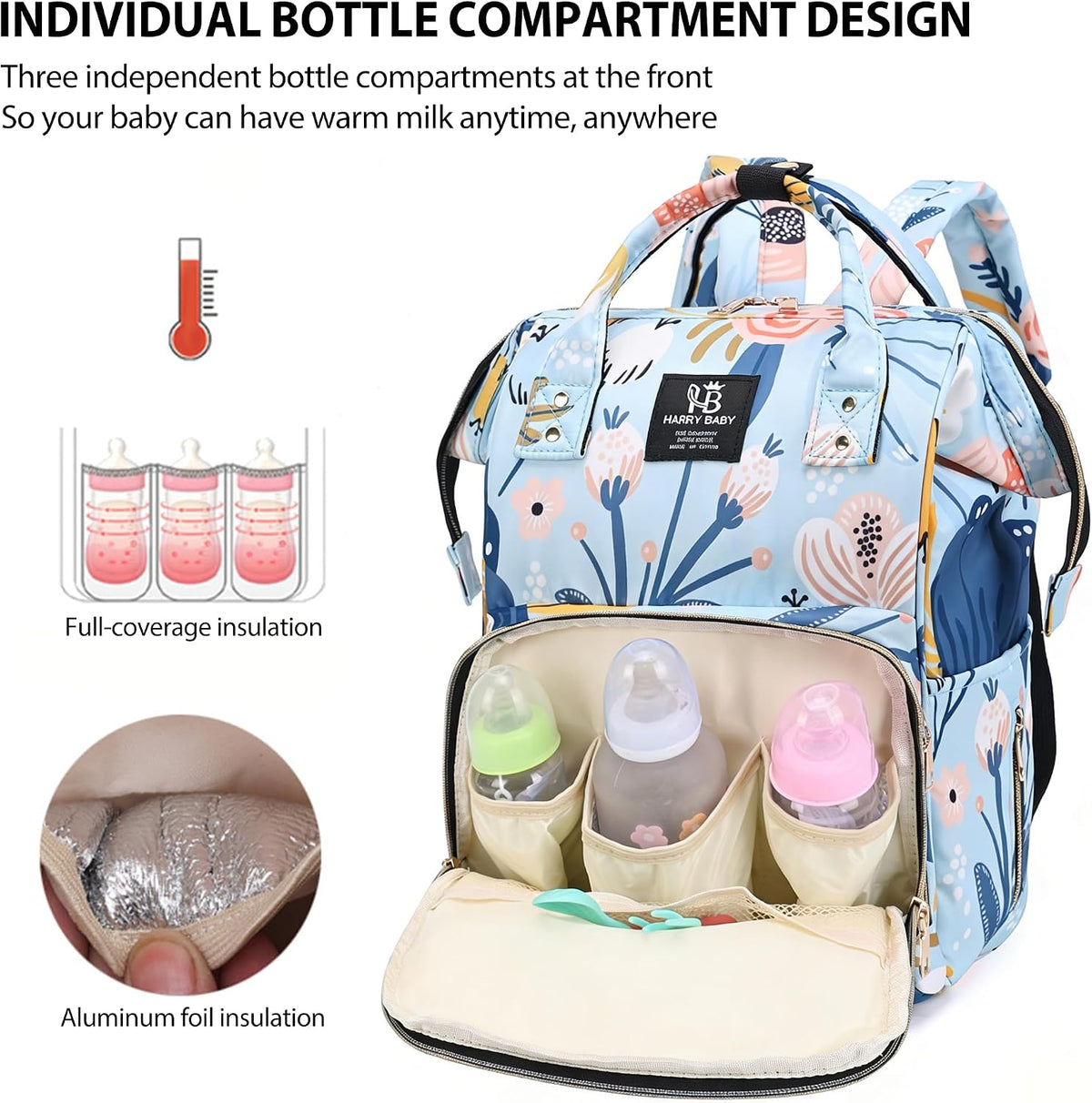 Diaper Bag Backpack for Moms Baby Essentials Travel Tote Nappy Changing Bag with Insulated Pockets,Multi-Waterproof Backpack (Blue)