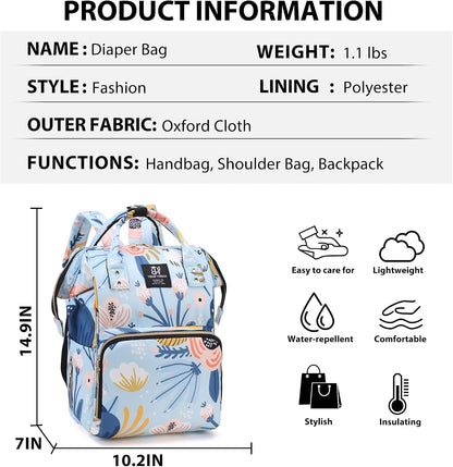 Diaper Bag Backpack for Moms Baby Essentials Travel Tote Nappy Changing Bag with Insulated Pockets,Multi-Waterproof Backpack (Blue)