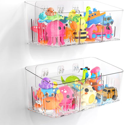 Bath Toy Storage, Large Bath Toy Holder - 3 Compartments, Quick-Dry