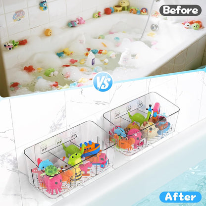 Bath Toy Storage, Large Bath Toy Holder - 3 Compartments, Quick-Dry