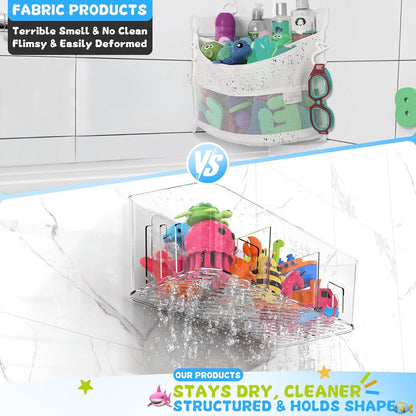 Bath Toy Storage, Large Bath Toy Holder - 3 Compartments, Quick-Dry