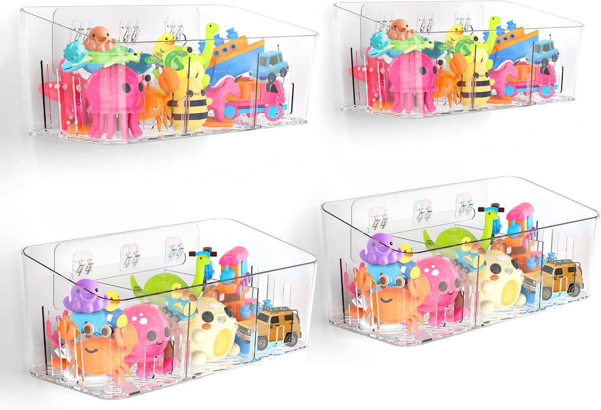 Bath Toy Storage, Large Bath Toy Holder - 3 Compartments, Quick-Dry