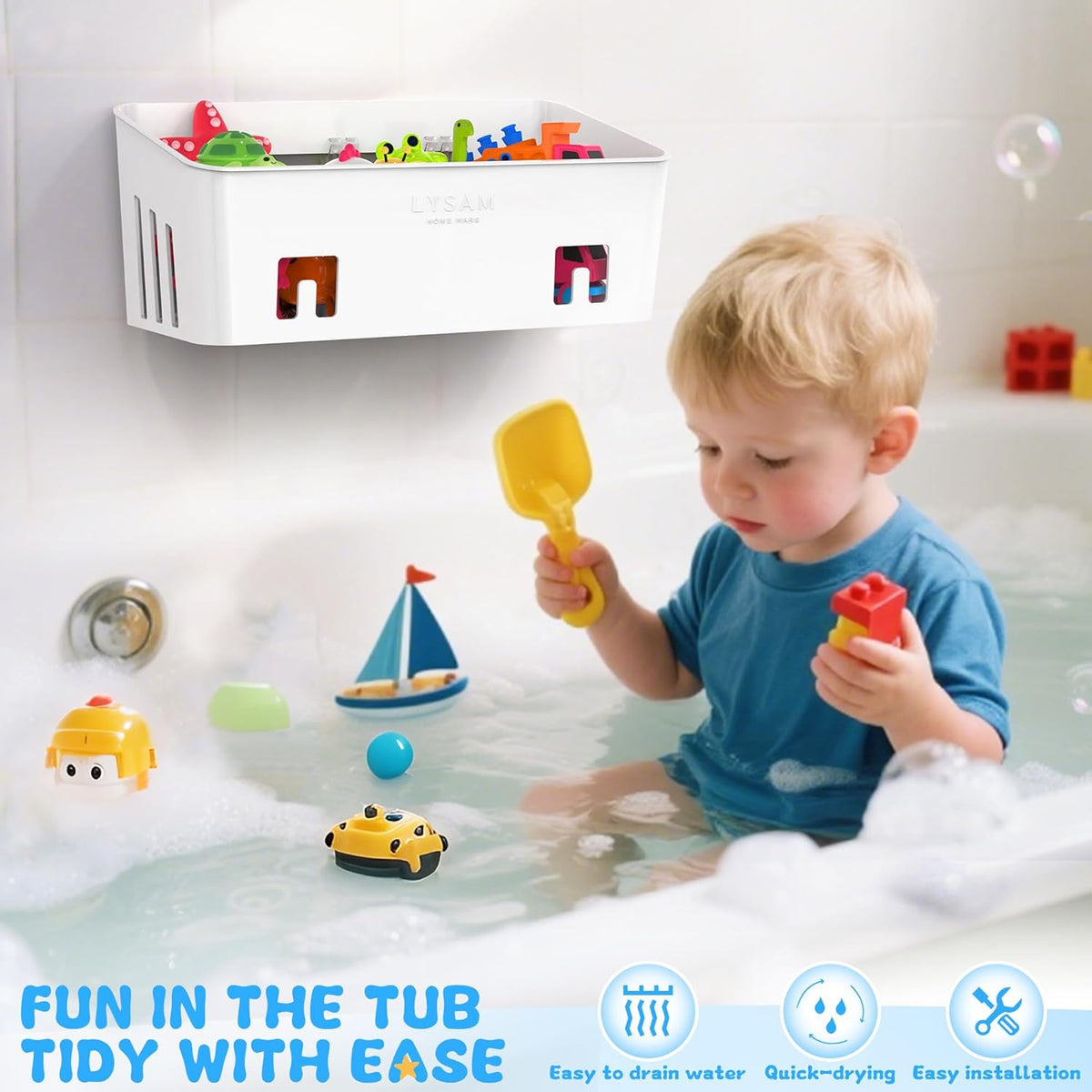 Bath Toy Storage, Large Bath Toy Holder - 3 Compartments, Quick-Dry
