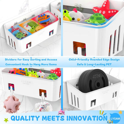 Bath Toy Storage, Large Bath Toy Holder - 3 Compartments, Quick-Dry