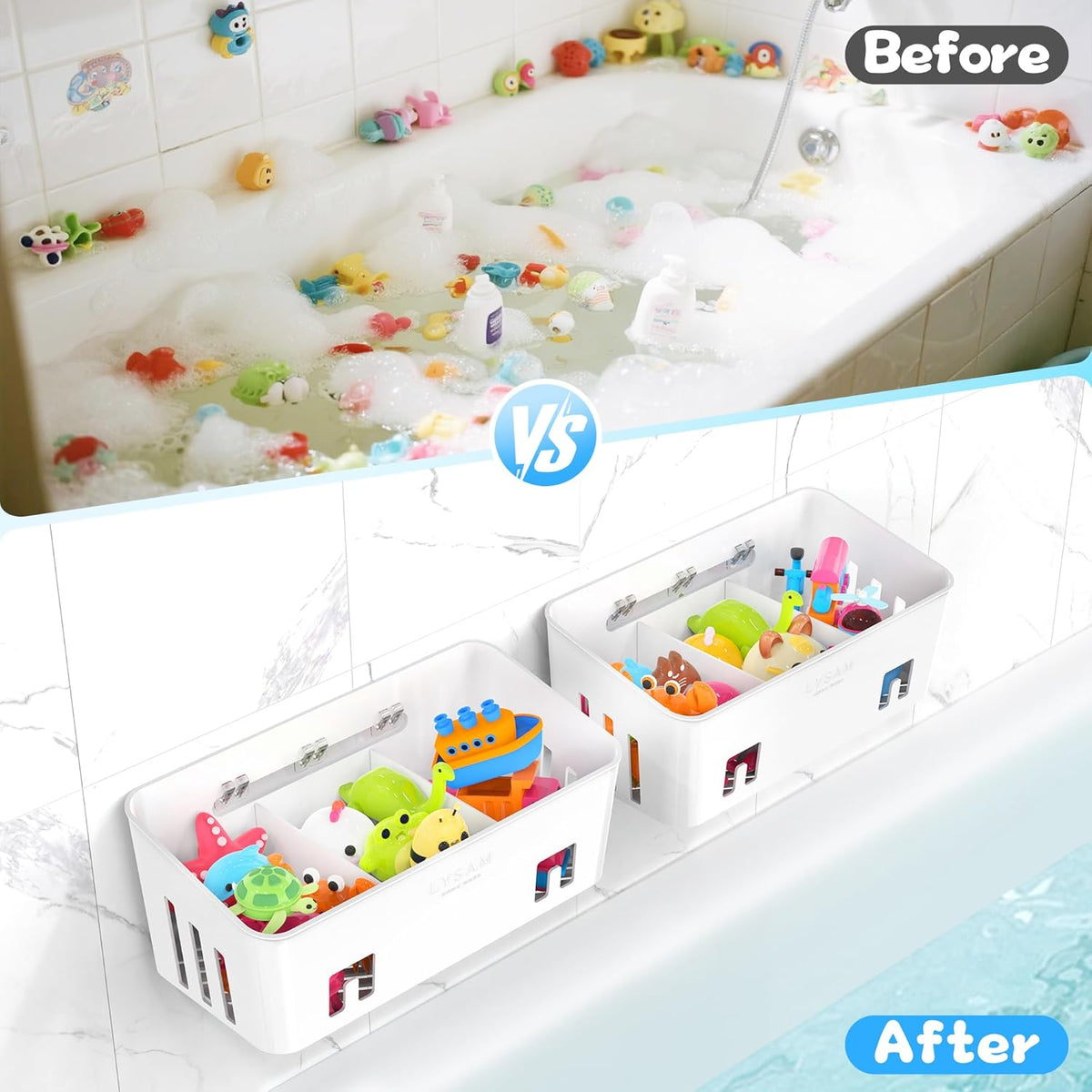 Bath Toy Storage, Large Bath Toy Holder - 3 Compartments, Quick-Dry