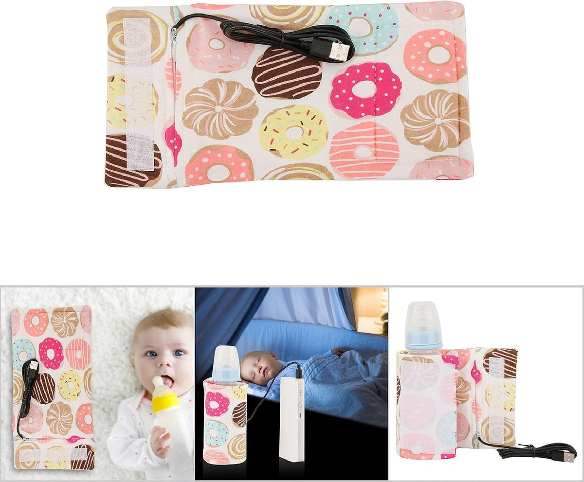 Portable Keep Bottle Warm, USB Travel Milk Heat Keeper, Baby Bottle Keep Warmer for Car Tavel, Storage Cover Insulation Thermostat(Donut, 12)