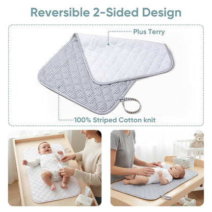Spirich 3-Pack Reversible Changing Pad Liners, Waterproof & Wipeable Diaper Changing Mat, Thick Terry & 100% Cotton Knit, Portable Baby Changing Pad