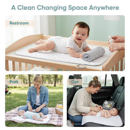 Spirich 3-Pack Reversible Changing Pad Liners, Waterproof & Wipeable Diaper Changing Mat, Thick Terry & 100% Cotton Knit, Portable Baby Changing Pad