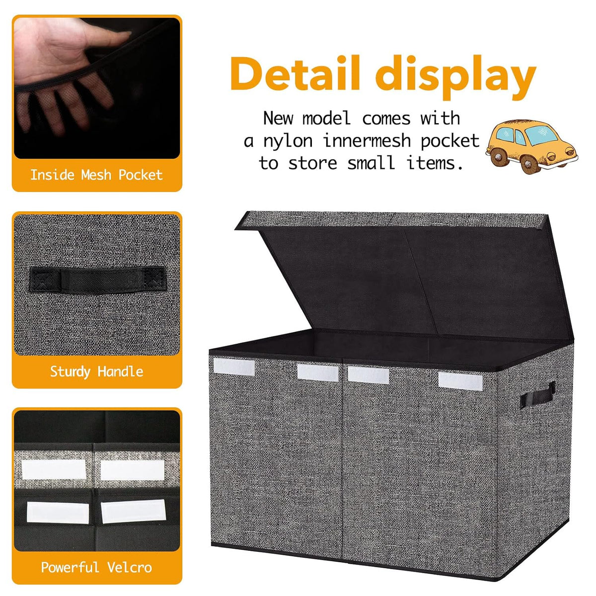 Large Foldable Toy Storage Box with Lid,Plush Toy Organizer Chest