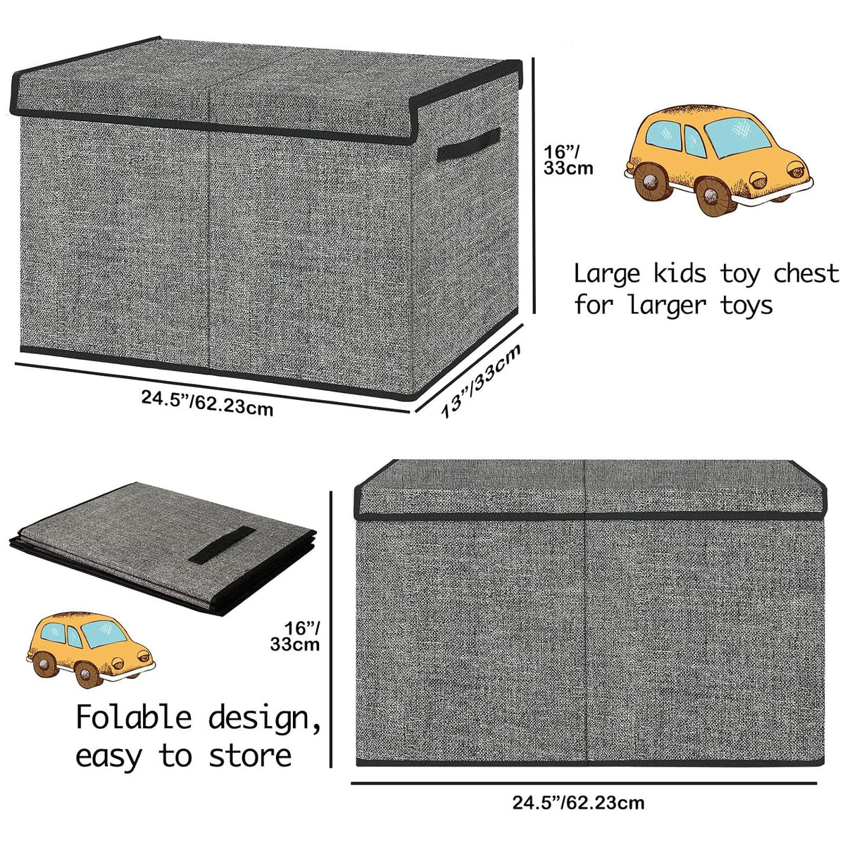 Large Foldable Toy Storage Box with Lid,Plush Toy Organizer Chest