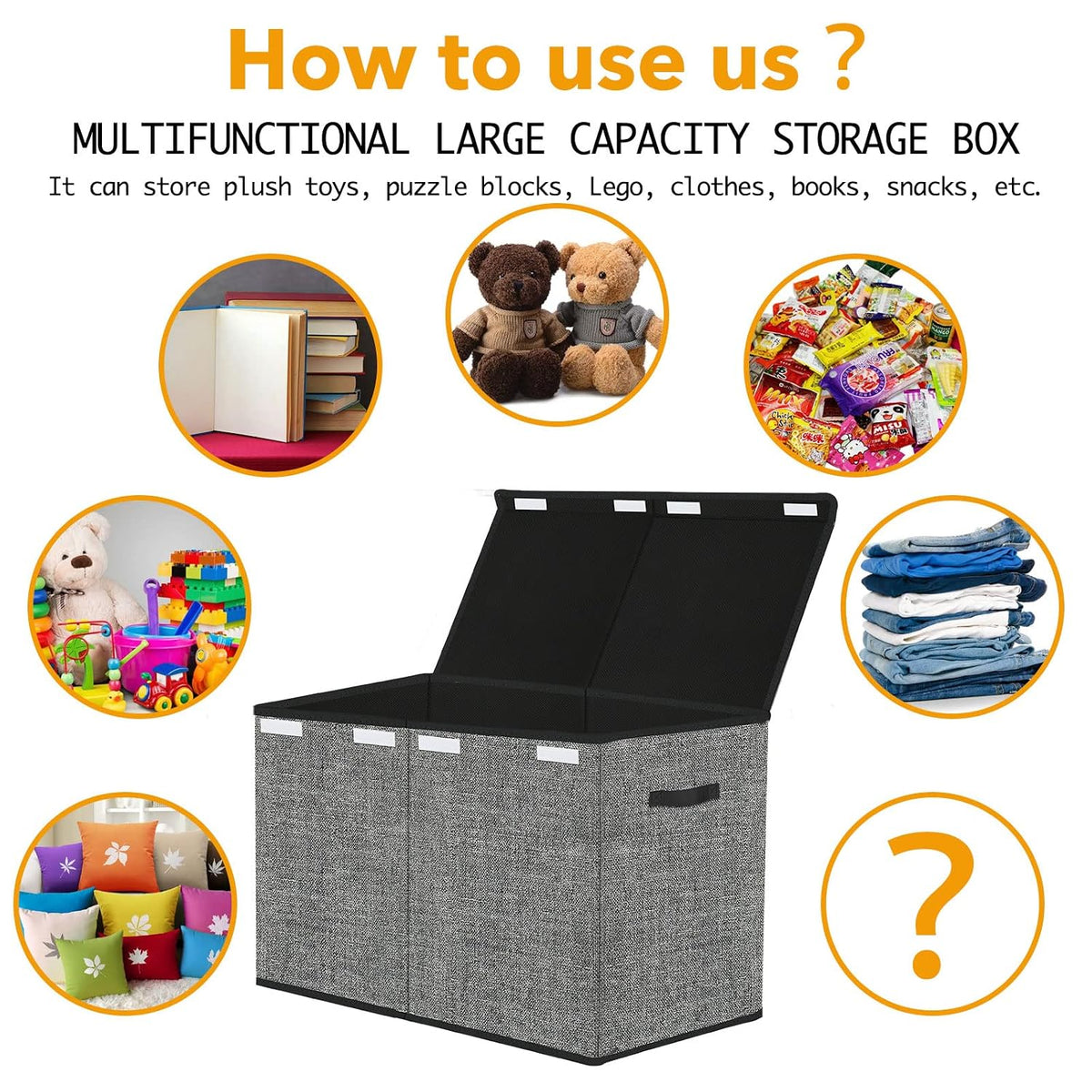 Large Foldable Toy Storage Box with Lid,Plush Toy Organizer Chest