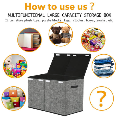 Large Foldable Toy Storage Box with Lid,Plush Toy Organizer Chest