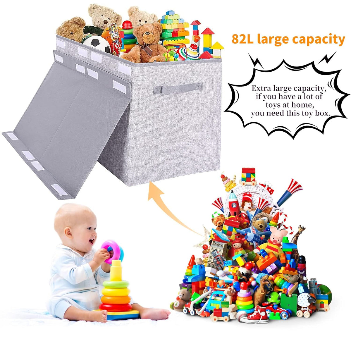 Large Foldable Toy Storage Box with Lid,Plush Toy Organizer Chest
