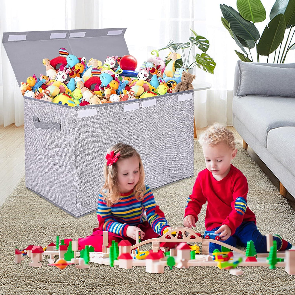 Large Foldable Toy Storage Box with Lid,Plush Toy Organizer Chest