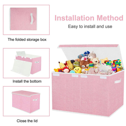 Large Foldable Toy Storage Box with Lid,Plush Toy Organizer Chest