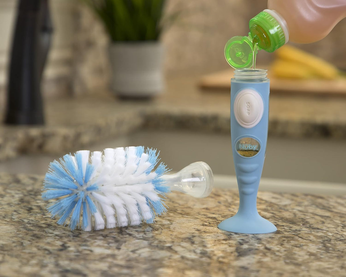 Nuby Easy Clean Dispensing Soft and Durable Bristle Bottle Brush - 2 inch