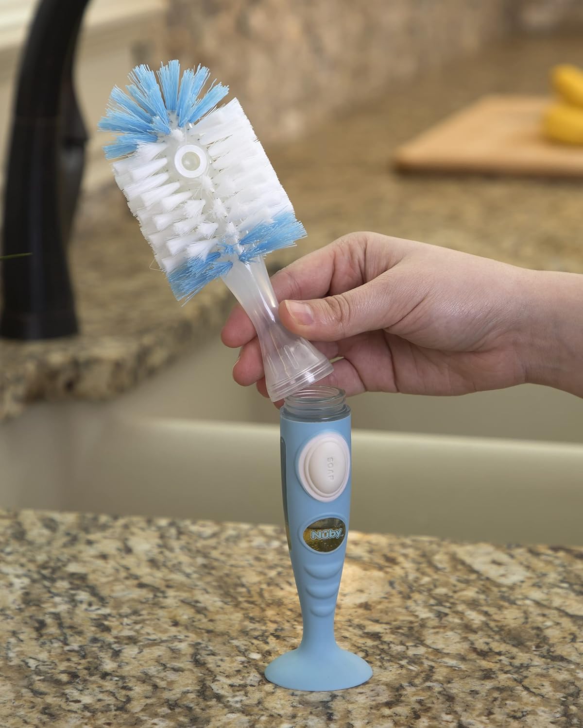 Nuby Easy Clean Dispensing Soft and Durable Bristle Bottle Brush - 2 inch