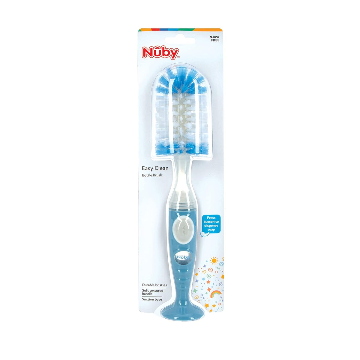 Nuby Easy Clean Dispensing Soft and Durable Bristle Bottle Brush - 2 inch