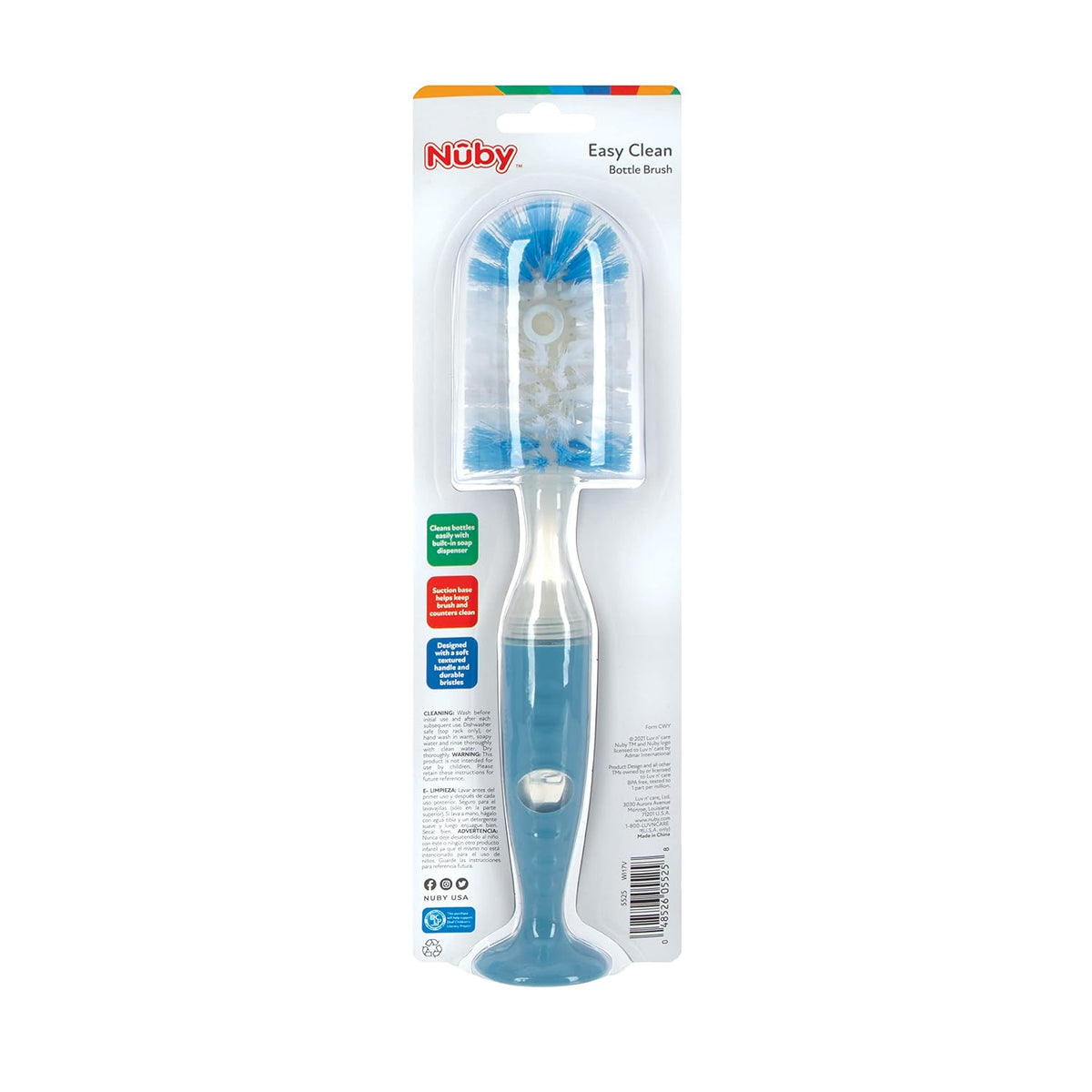 Nuby Easy Clean Dispensing Soft and Durable Bristle Bottle Brush - 2 inch