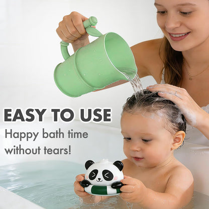 Baby Bath Rinse Cup with Panda Bath Toy for Rinsing Hair, Wide Curved Opening Gentle Waterfall Rinser with Easy Grip Handle to Toddler Tear-Free (32OZ)