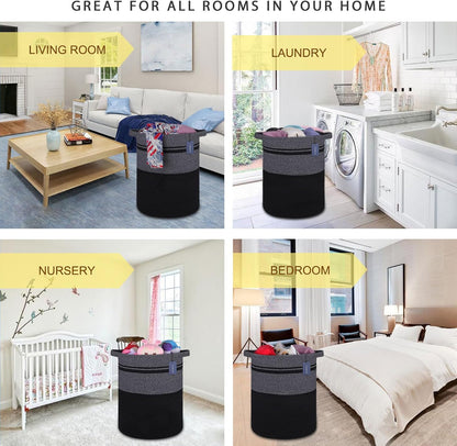 Tall Laundry Basket, Nursery Hamper, 72L, Navy Blue & White
