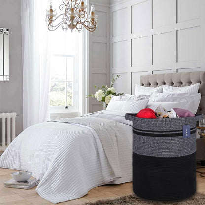 Tall Laundry Basket, Nursery Hamper, 72L, Navy Blue & White
