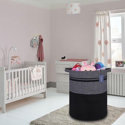 Tall Laundry Basket, Nursery Hamper, 72L, Navy Blue & White