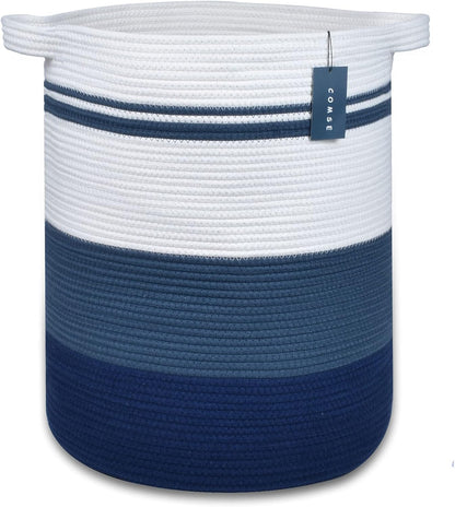 Tall Laundry Basket, Nursery Hamper, 72L, Navy Blue & White