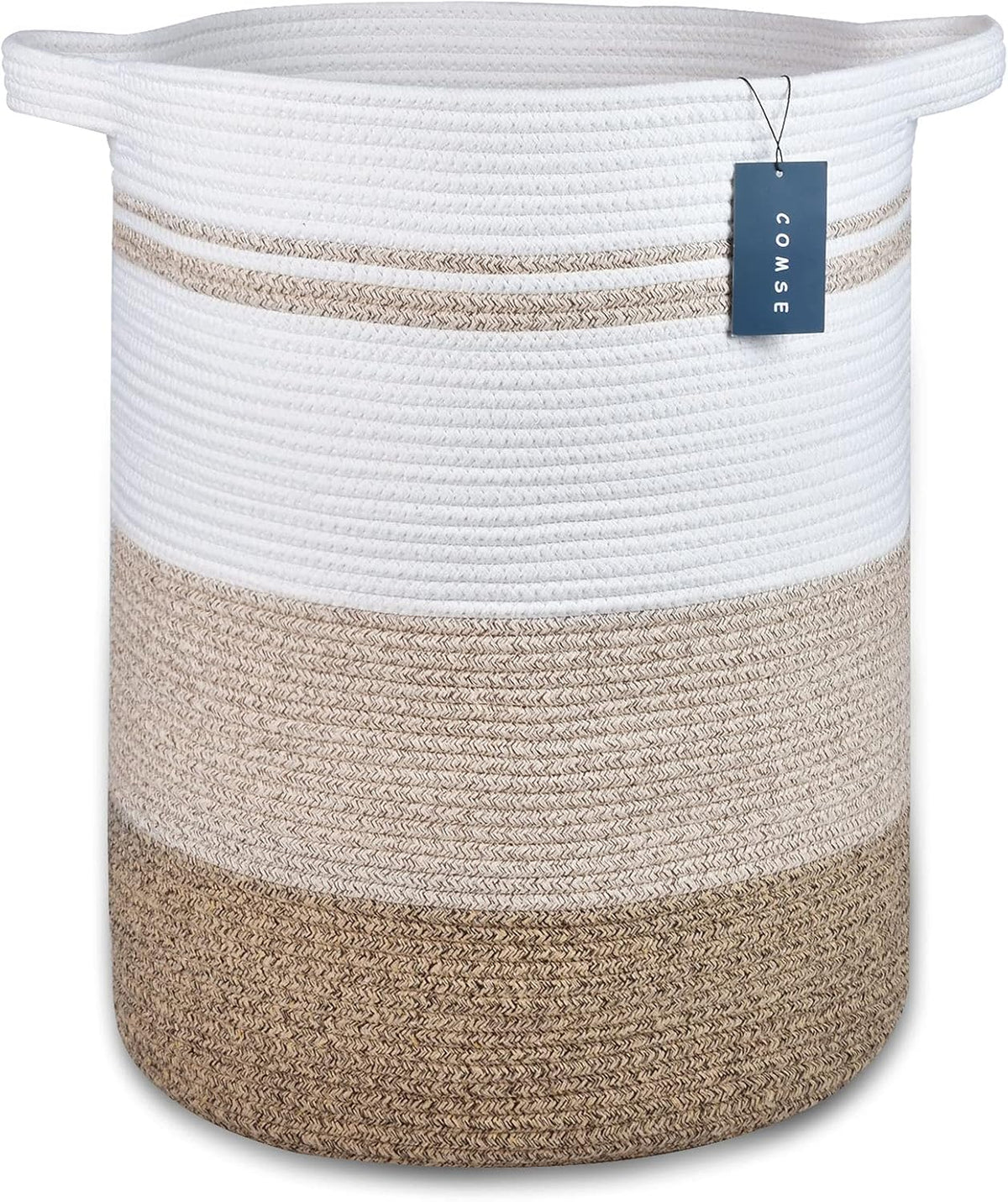Tall Laundry Basket, Nursery Hamper, 72L, Navy Blue & White
