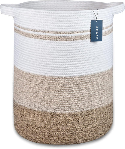 Tall Laundry Basket, Nursery Hamper, 72L, Navy Blue & White