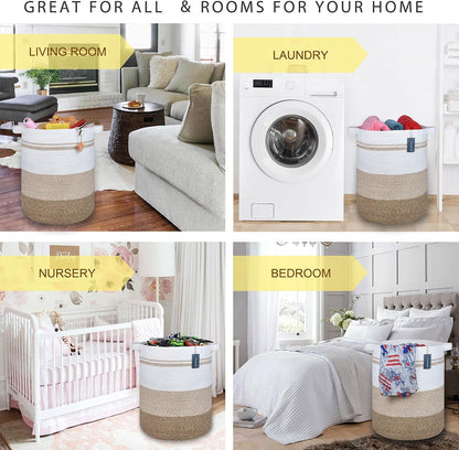 Tall Laundry Basket, Nursery Hamper, 72L, Navy Blue & White