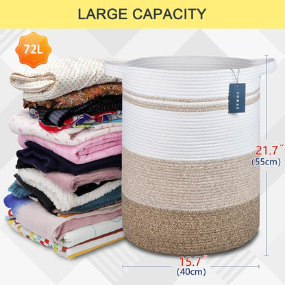 Tall Laundry Basket, Nursery Hamper, 72L, Navy Blue & White