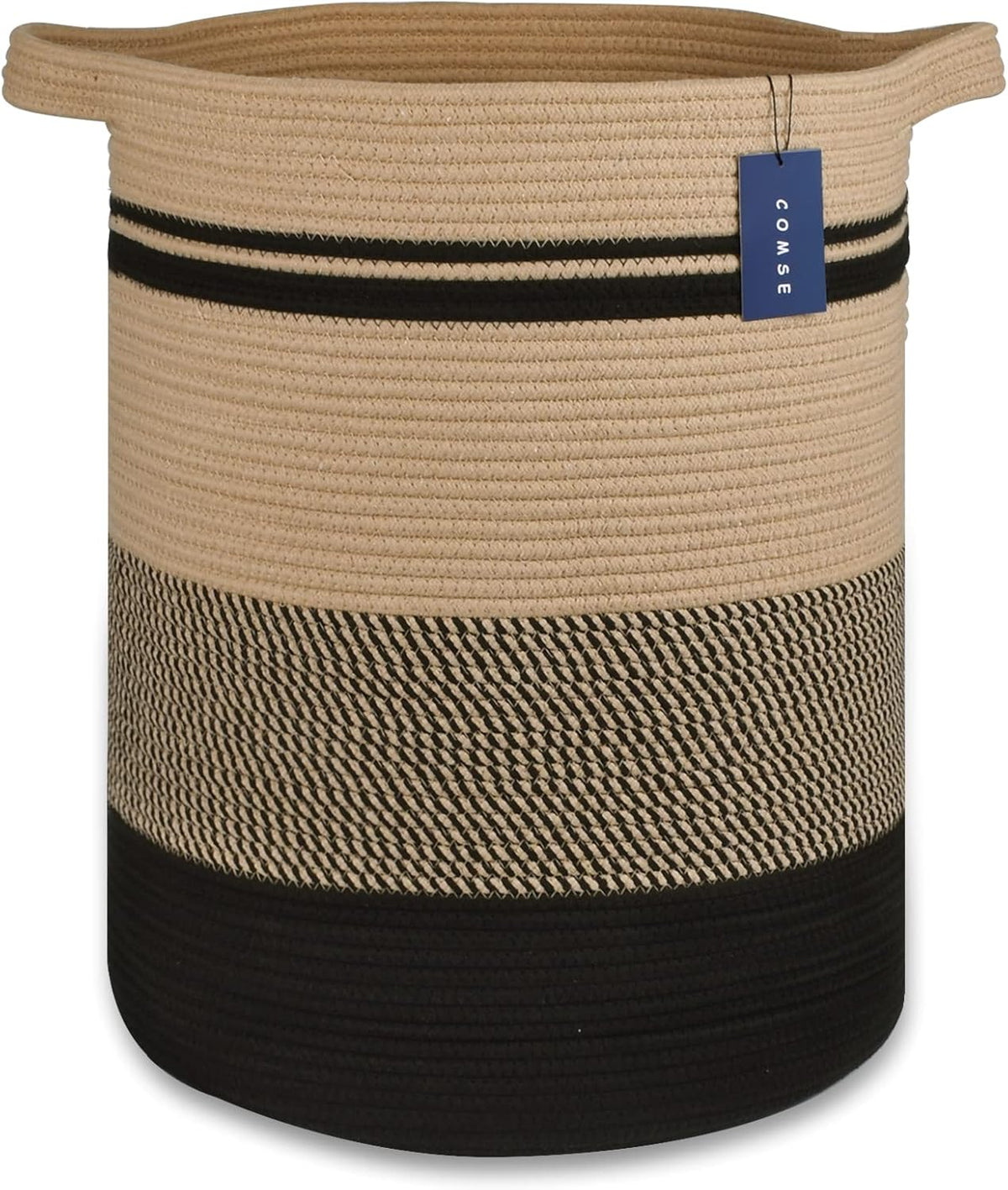 Tall Laundry Basket, Nursery Hamper, 72L, Navy Blue & White
