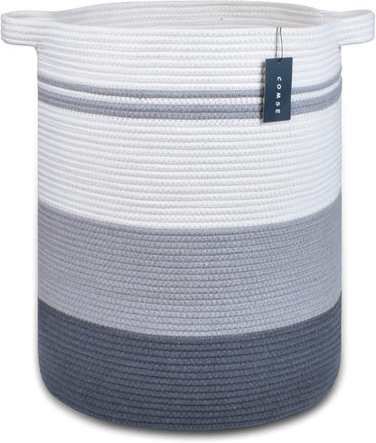 Tall Laundry Basket, Nursery Hamper, 72L, Navy Blue & White