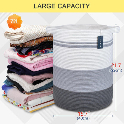 Tall Laundry Basket, Nursery Hamper, 72L, Navy Blue & White