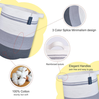 Tall Laundry Basket, Nursery Hamper, 72L, Navy Blue & White