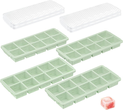 Silicone Freezer Trays with Lid (4-Pack), 1-Cup, 2-Cup, 1/2-Cup & 2-Tbsp Silicone Freezer Molds, Stackable Soup Freezer Meal Prep Containers,Ice Cube Tray for Making Sauce,Smoothies,Yogurt Bites