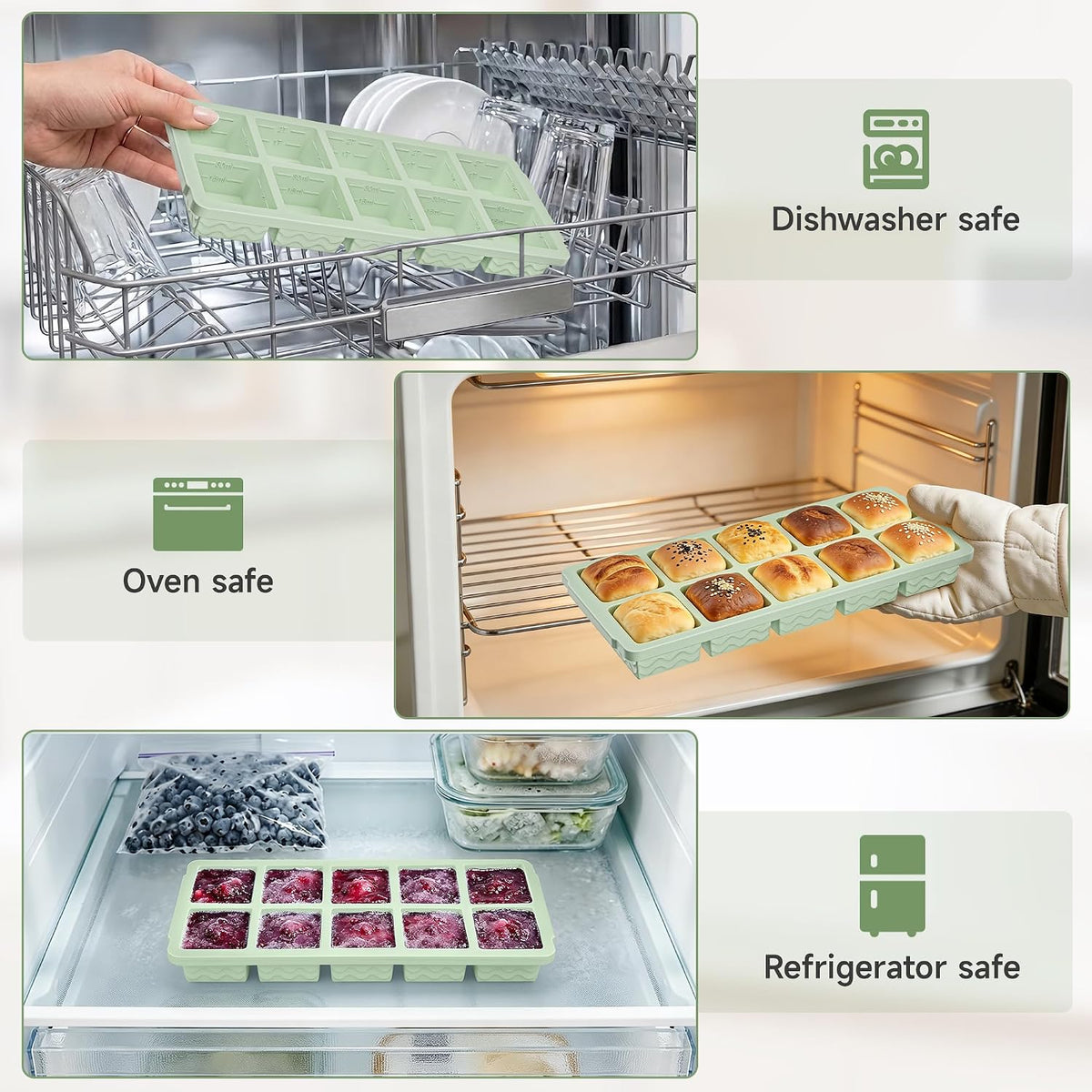 Silicone Freezer Trays with Lid (4-Pack), 1-Cup, 2-Cup, 1/2-Cup & 2-Tbsp Silicone Freezer Molds, Stackable Soup Freezer Meal Prep Containers,Ice Cube Tray for Making Sauce,Smoothies,Yogurt Bites