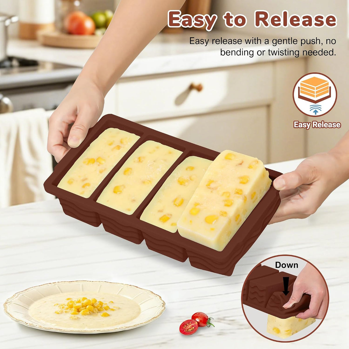 Silicone Freezer Trays with Lid (4-Pack), 1-Cup, 2-Cup, 1/2-Cup & 2-Tbsp Silicone Freezer Molds, Stackable Soup Freezer Meal Prep Containers,Ice Cube Tray for Making Sauce,Smoothies,Yogurt Bites